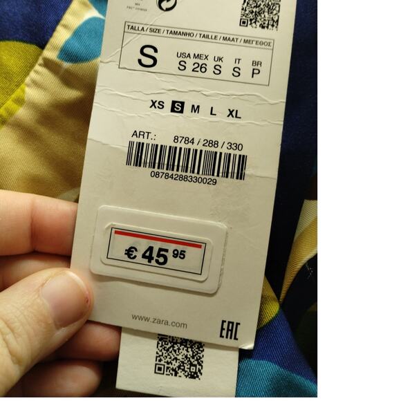 ZARA NWT Size Small Blue & Green Floral Satin Short Sleeve Belted Jumpsuit - Picture 8 of 8